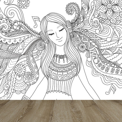 Vivolux | Art Deco Bloeiend Wandtapijt Zwart en Wit Vlekbestendige Wandbekleding voor Meisjeskamer