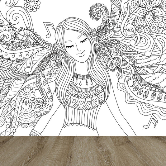 Vivolux | Art Deco Bloeiend Wandtapijt Zwart en Wit Vlekbestendige Wandbekleding voor Meisjeskamer