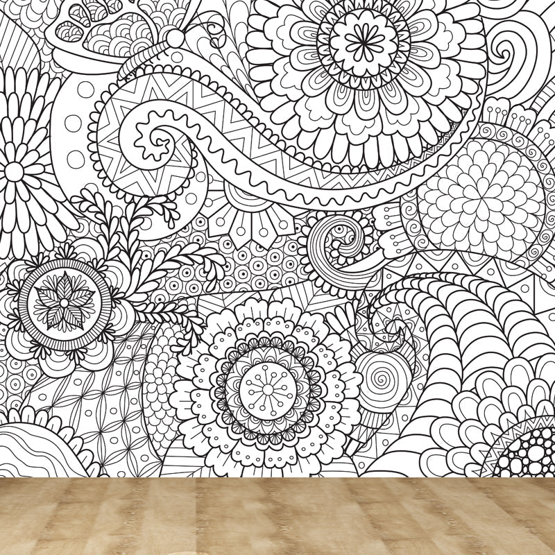 Vivolux | Art Deco Bloeiend Wandtapijt Zwart en Wit Vlekbestendige Wandbekleding voor Meisjeskamer