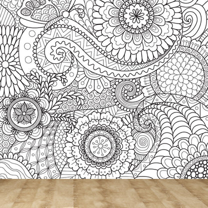 Vivolux | Art Deco Bloeiend Wandtapijt Zwart en Wit Vlekbestendige Wandbekleding voor Meisjeskamer