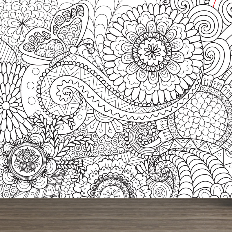 Vivolux | Art Deco Bloeiend Wandtapijt Zwart en Wit Vlekbestendige Wandbekleding voor Meisjeskamer