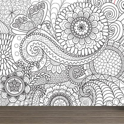 Vivolux | Art Deco Bloeiend Wandtapijt Zwart en Wit Vlekbestendige Wandbekleding voor Meisjeskamer