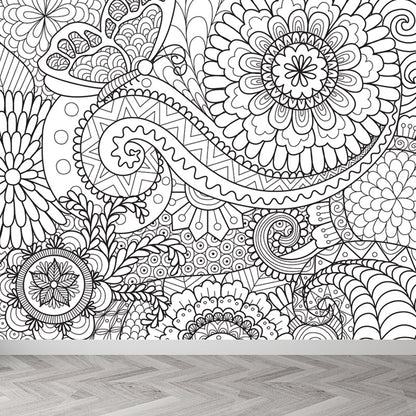 Vivolux | Art Deco Bloeiend Wandtapijt Zwart en Wit Vlekbestendige Wandbekleding voor Meisjeskamer