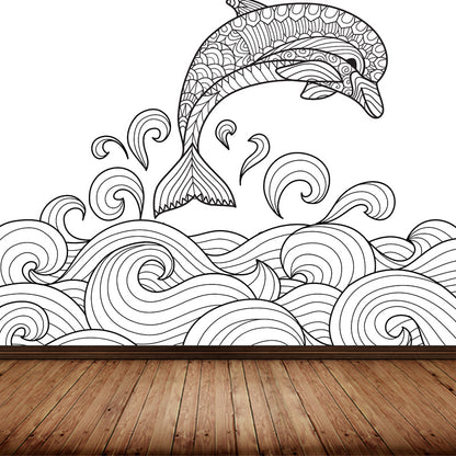 Vivolux | Art Deco Bloeiend Wandtapijt Zwart en Wit Vlekbestendige Wandbekleding voor Meisjeskamer