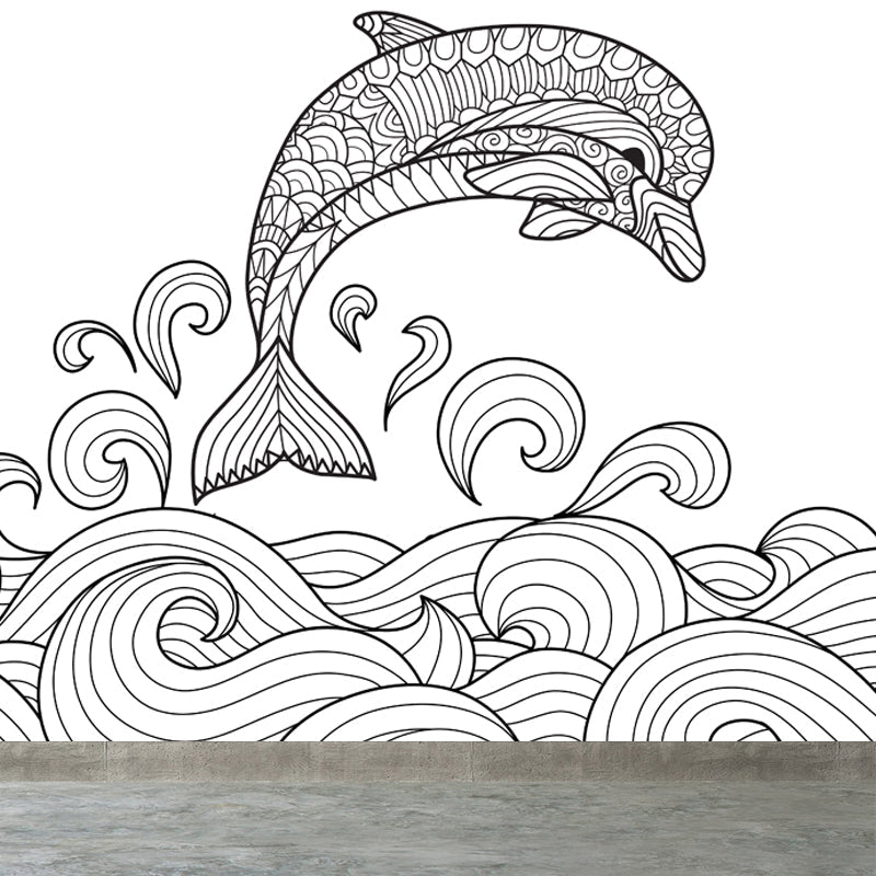 Vivolux | Art Deco Bloeiend Wandtapijt Zwart en Wit Vlekbestendige Wandbekleding voor Meisjeskamer