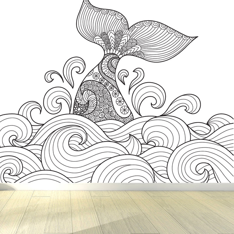 Vivolux | Handdruck Märchen Wandmalerei Schwarz und Weiß Cartoon Wanddekoration für das Kinderzimmer