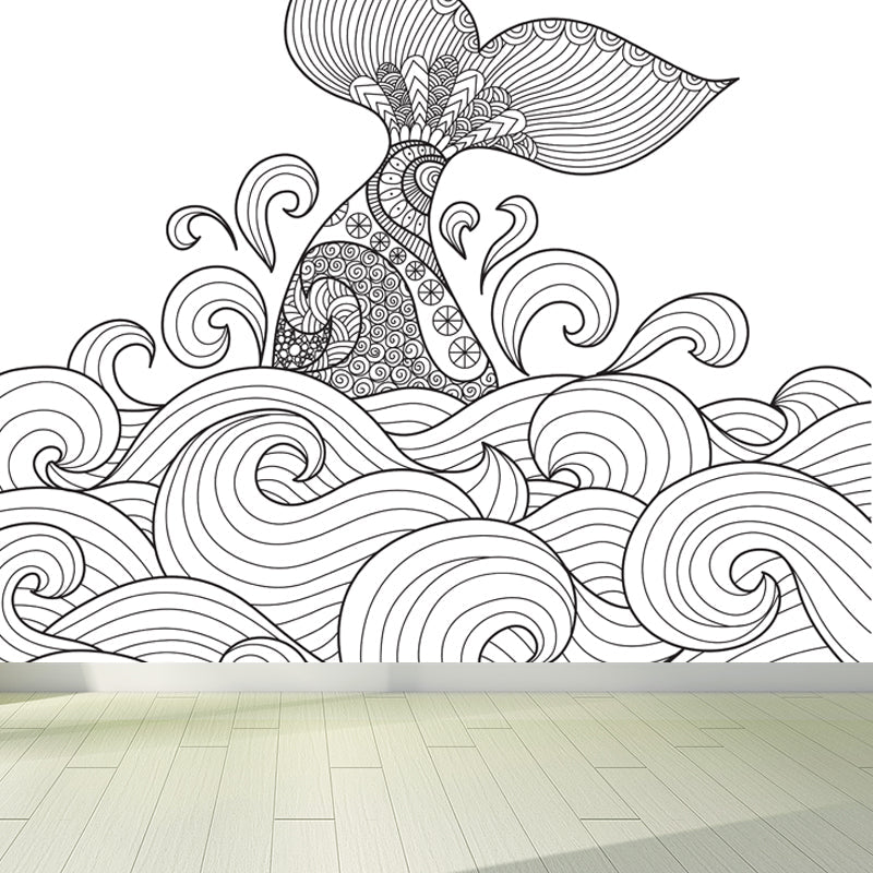 Vivolux | Handdruck Märchen Wandmalerei Schwarz und Weiß Cartoon Wanddekoration für das Kinderzimmer