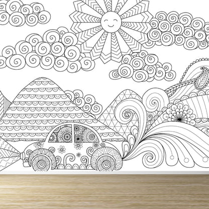 Vivolux | Handdruck Märchen Wandmalerei Schwarz und Weiß Cartoon Wanddekoration für das Kinderzimmer