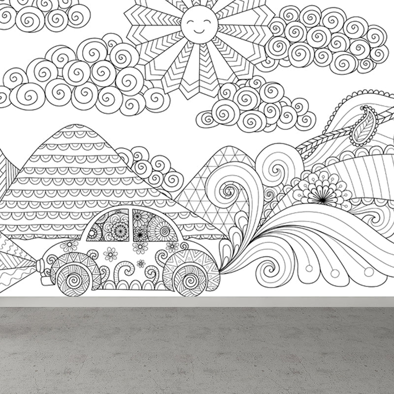 Vivolux | Handdruck Märchen Wandmalerei Schwarz und Weiß Cartoon Wanddekoration für das Kinderzimmer