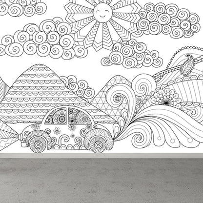 Vivolux | Handdruck Märchen Wandmalerei Schwarz und Weiß Cartoon Wanddekoration für das Kinderzimmer