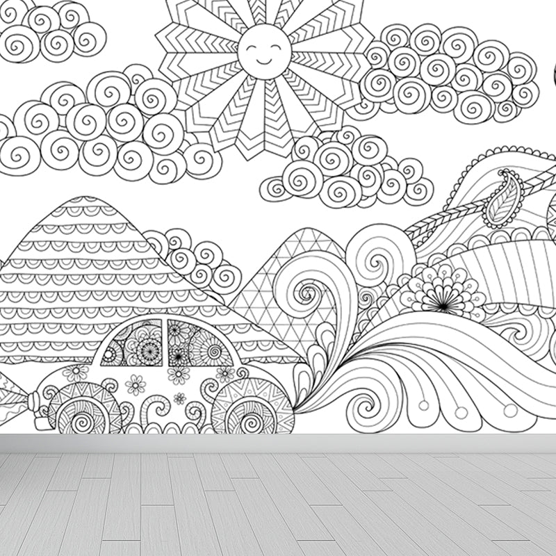 Vivolux | Handdruck Märchen Wandmalerei Schwarz und Weiß Cartoon Wanddekoration für das Kinderzimmer