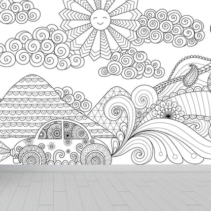 Vivolux | Handdruck Märchen Wandmalerei Schwarz und Weiß Cartoon Wanddekoration für das Kinderzimmer