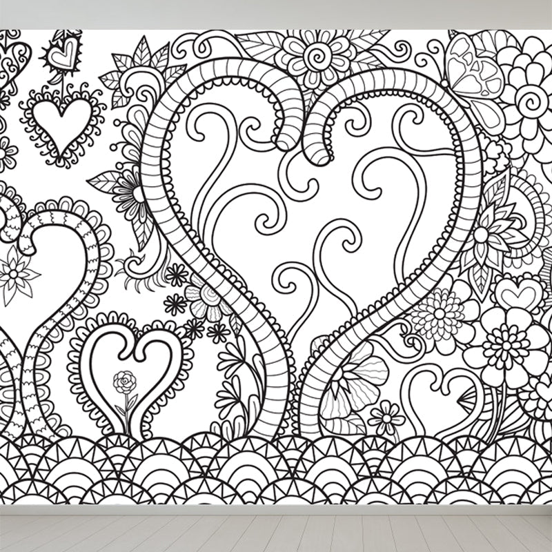 Vivolux | Zwarte en Witte Doodles Muurbehang Fantasy Kinderen Vochtbestendige Muurkunst