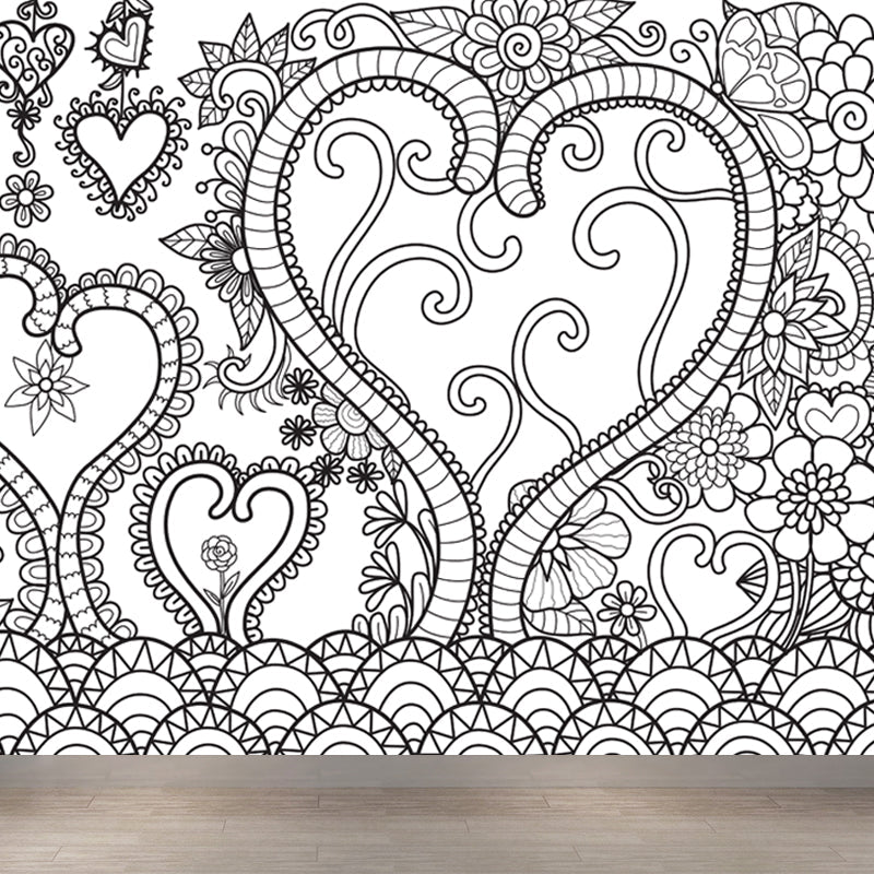 Vivolux | Zwarte en Witte Doodles Muurbehang Fantasy Kinderen Vochtbestendige Muurkunst