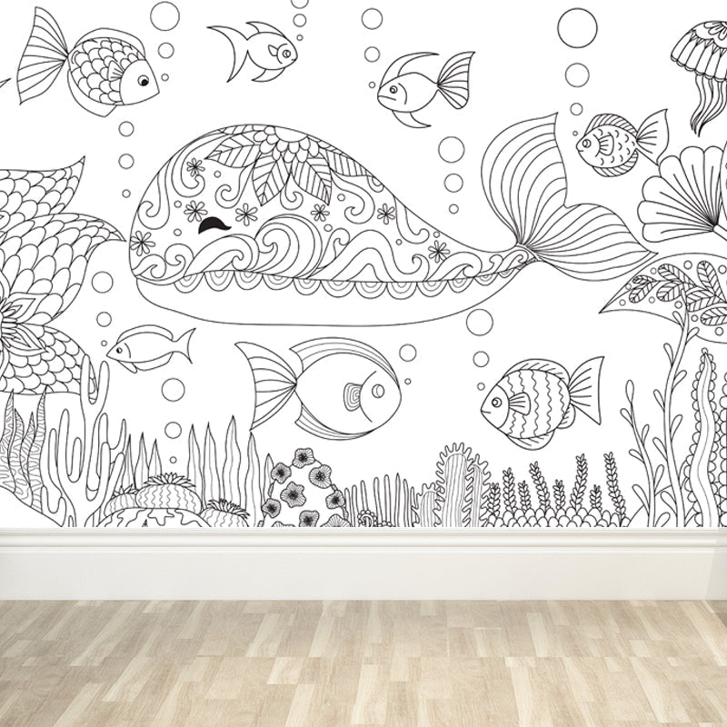 Vivolux | Zwarte en Witte Doodles Muurbehang Fantasy Kinderen Vochtbestendige Muurkunst