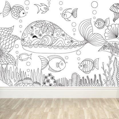Vivolux | Zwarte en Witte Doodles Muurbehang Fantasy Kinderen Vochtbestendige Muurkunst