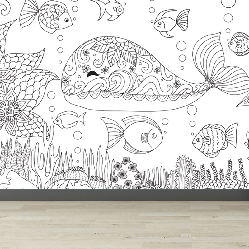Vivolux | Zwarte en Witte Doodles Muurbehang Fantasy Kinderen Vochtbestendige Muurkunst