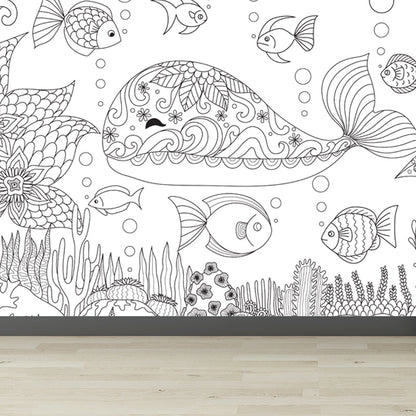 Vivolux | Zwarte en Witte Doodles Muurbehang Fantasy Kinderen Vochtbestendige Muurkunst