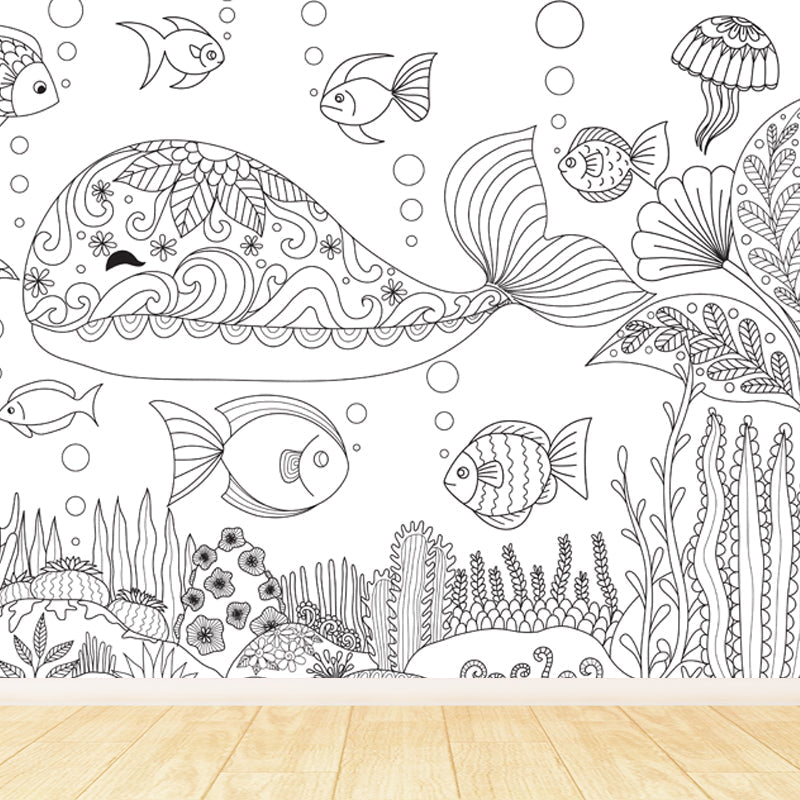 Vivolux | Zwarte en Witte Doodles Muurbehang Fantasy Kinderen Vochtbestendige Muurkunst