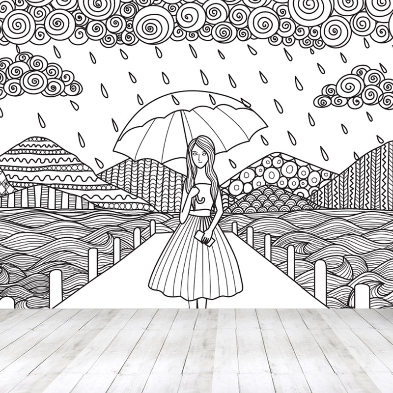 Vivolux | Zwarte en Witte Doodles Muurbehang Fantasy Kinderen Vochtbestendige Muurkunst