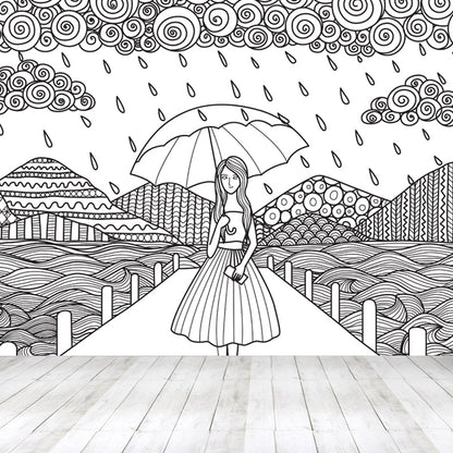 Vivolux | Zwarte en Witte Doodles Muurbehang Fantasy Kinderen Vochtbestendige Muurkunst