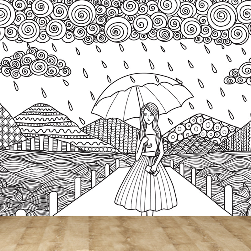 Vivolux | Zwarte en Witte Doodles Muurbehang Fantasy Kinderen Vochtbestendige Muurkunst