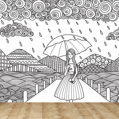 Vivolux | Zwarte en Witte Doodles Muurbehang Fantasy Kinderen Vochtbestendige Muurkunst