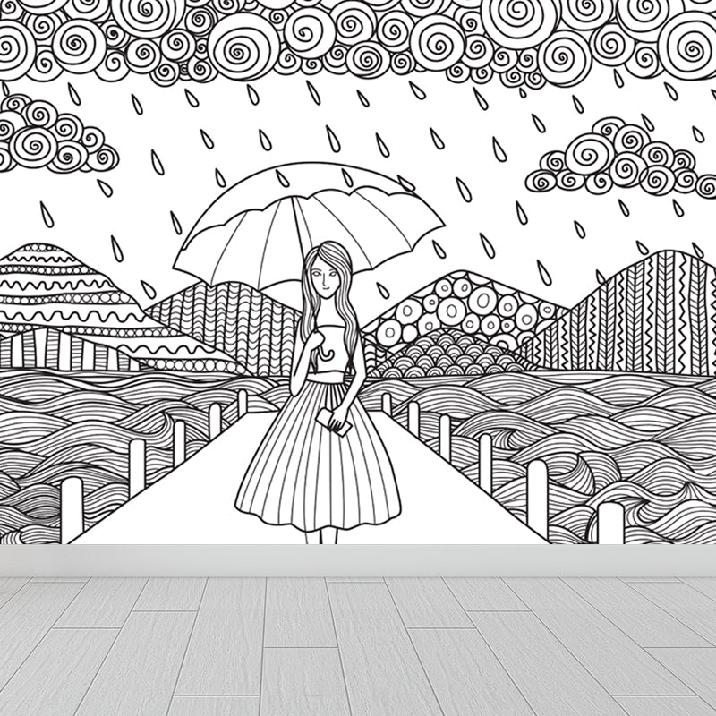 Vivolux | Zwarte en Witte Doodles Muurbehang Fantasy Kinderen Vochtbestendige Muurkunst