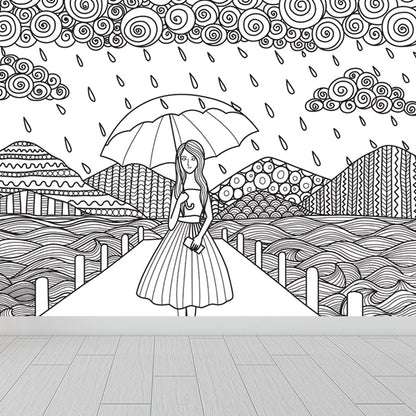 Vivolux | Zwarte en Witte Doodles Muurbehang Fantasy Kinderen Vochtbestendige Muurkunst