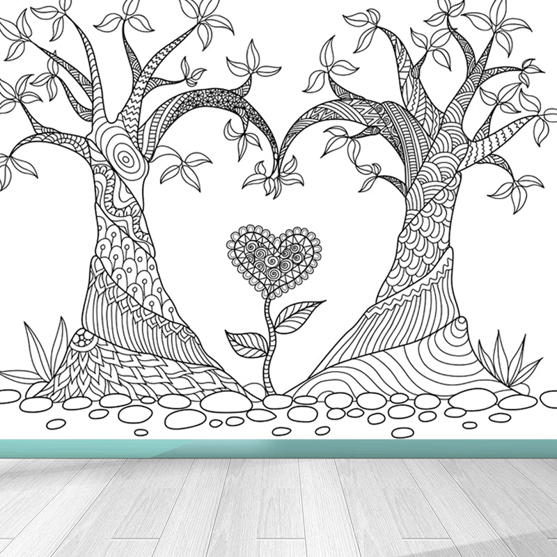 Vivolux | Zwarte en Witte Doodles Muurbehang Fantasy Kinderen Vochtbestendige Muurkunst