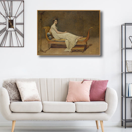 Vivolux | Frau auf dem Stuhl Gemälde Braunes Retro-Stil Leinwandkunst für Schlafzimmer, optionale Größen