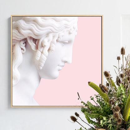 Vivolux | Nordic Gips Skulptur Leinwand Kunst Weiß Esszimmer Wanddeko auf Pink, Optionale Größen
