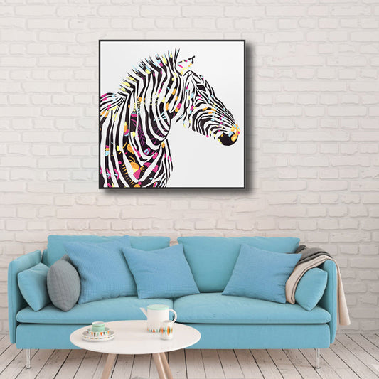 Vivolux | Pop Art Stil Zebra Leinwand Druck Helle Farbe Texturierten Wanddekoration für Wohnzimmer