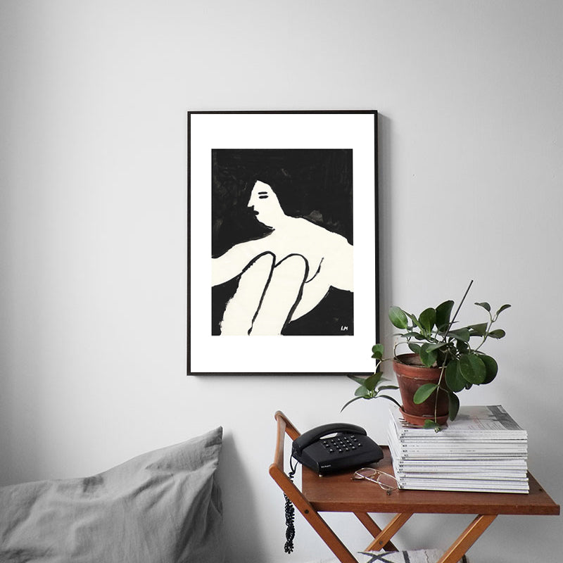 Vivolux | Sitzende Jungfrau Malerei Nordic Stil Leinwand Wandkunst Dekor in Weiß für Badezimmer