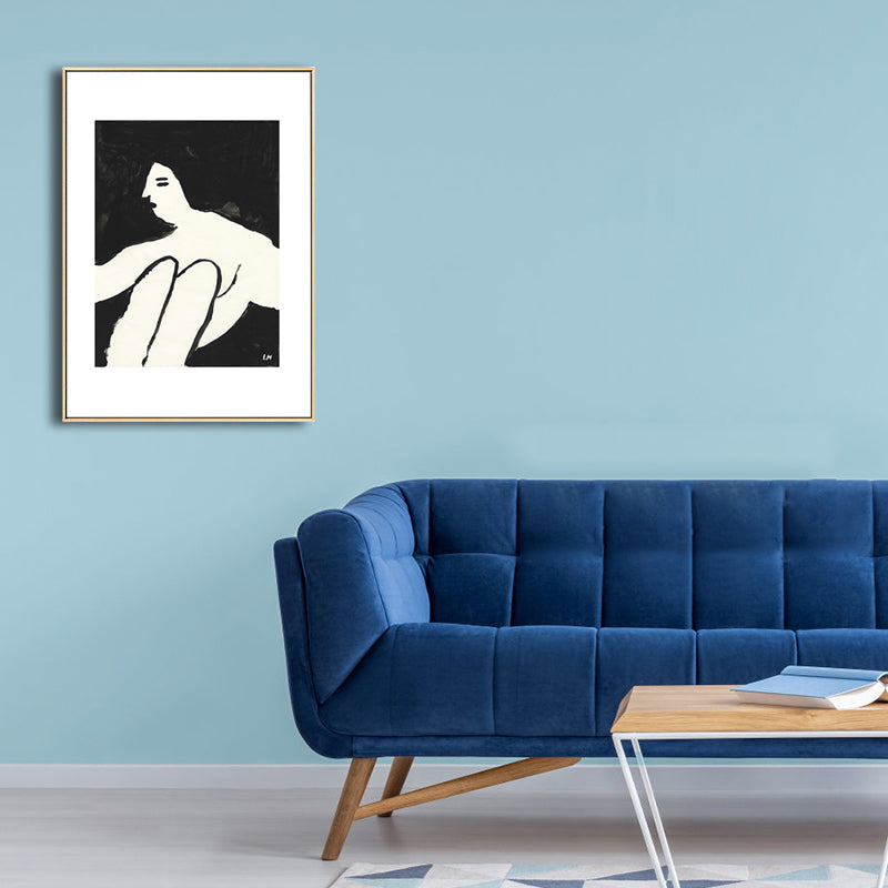 Vivolux | Sitzende Jungfrau Malerei Nordic Stil Leinwand Wandkunst Dekor in Weiß für Badezimmer