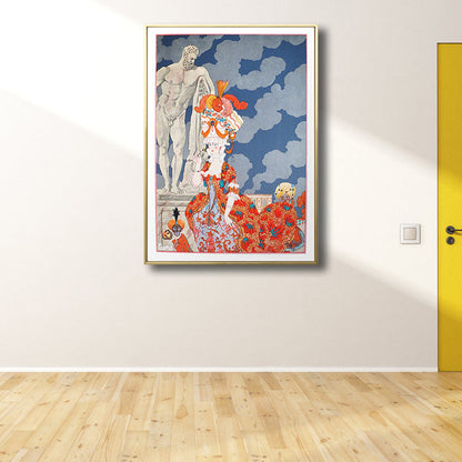 Vivolux | Illustration Figur Leinwand Kunst Vintage Texturiert Wohnzimmer Wand Dekor in Blau-Orange