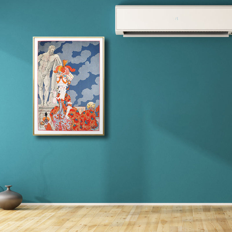 Vivolux | Illustration Figur Leinwand Kunst Vintage Texturiert Wohnzimmer Wand Dekor in Blau-Orange