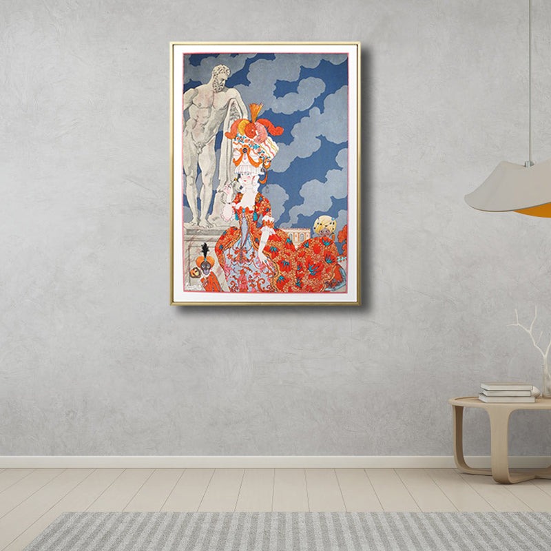 Vivolux | Illustration Figur Leinwand Kunst Vintage Texturiert Wohnzimmer Wand Dekor in Blau-Orange