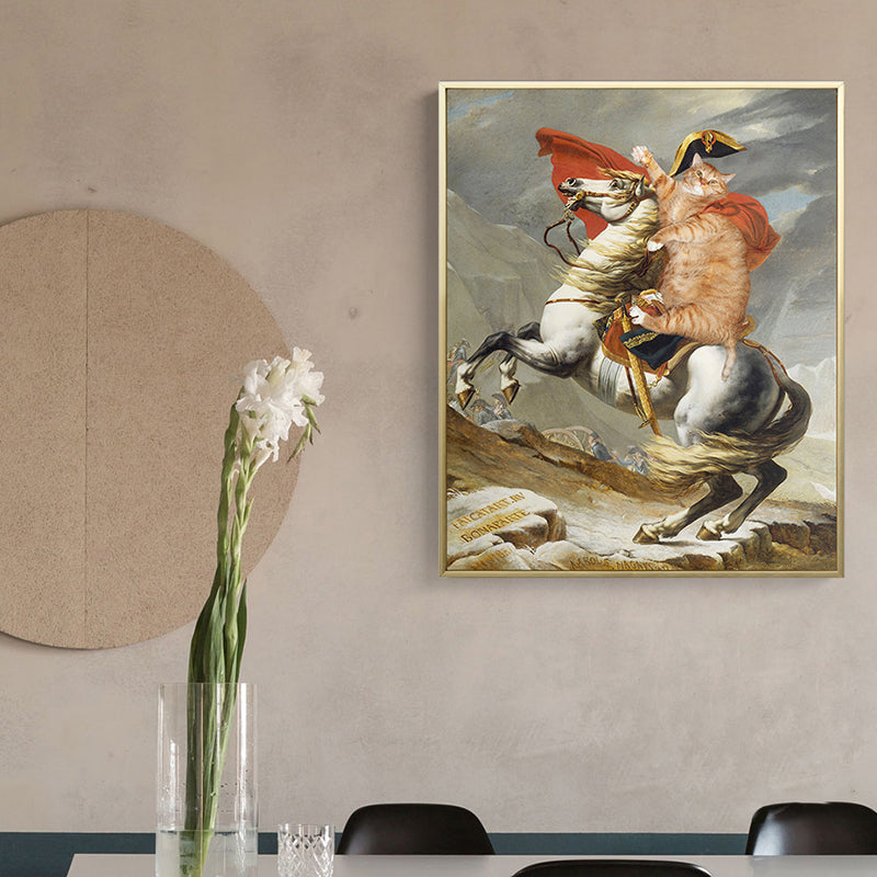 Vivolux | Spoof Painting Napoleon Leinwand Modern Lustiges Katzen Wandkunst Drucken in Orange für Raum