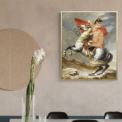 Vivolux | Spoof Painting Napoleon Leinwand Modern Lustiges Katzen Wandkunst Drucken in Orange für Raum