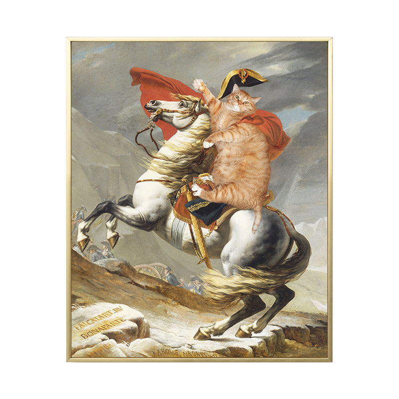 Vivolux | Spoof Painting Napoleon Leinwand Modern Lustiges Katzen Wandkunst Drucken in Orange für Raum