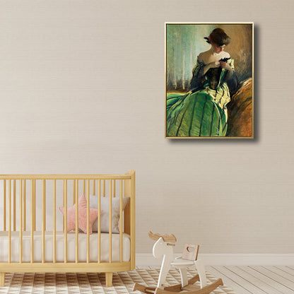 Vivolux | Mädchen in grüner Robe Malerei Figur Renaissance texturierte Wandkunst Dekor für Esszimmer