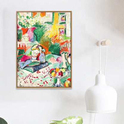 Vivolux | Mädchen beim Lesen Buch Malerei Grün Modernismus Leinwand Wandkunst für Schlafzimmer, Texturiert