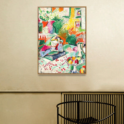 Vivolux | Mädchen beim Lesen Buch Malerei Grün Modernismus Leinwand Wandkunst für Schlafzimmer, Texturiert