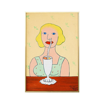 Vivolux | Trinken mit Nase Leinwand Kunst Texturiert Modernistisches Wohnzimmer Wanddekoration in Gelb