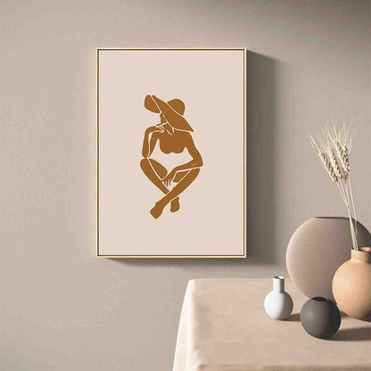 Vivolux | Braun Hatted Girl Art Print Figur Muster Nordic Texturiert Eingewickelte Leinwand für Wohnzimmer