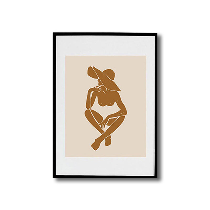 Vivolux | Braun Hatted Girl Art Print Figur Muster Nordic Texturiert Eingewickelte Leinwand für Wohnzimmer