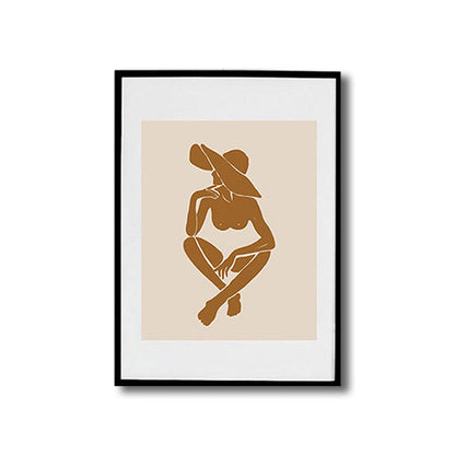 Vivolux | Braun Hatted Girl Art Print Figur Muster Nordic Texturiert Eingewickelte Leinwand für Wohnzimmer