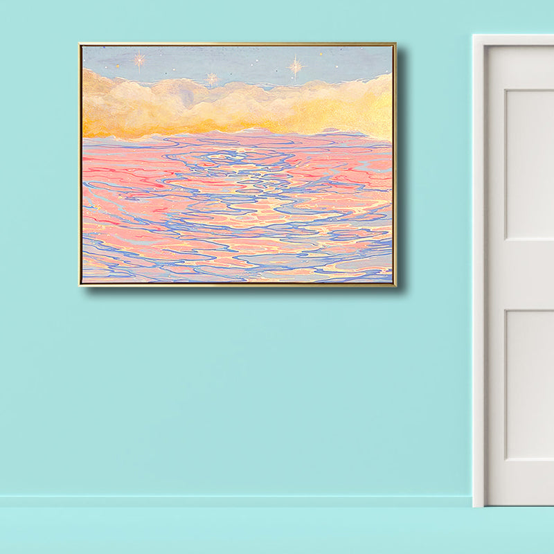 Vivolux | Seascape mit Sonnenuntergangs-Glow Malerei in Pink Impressionismus Leinwand Wandkunst für das Wohnzimmer