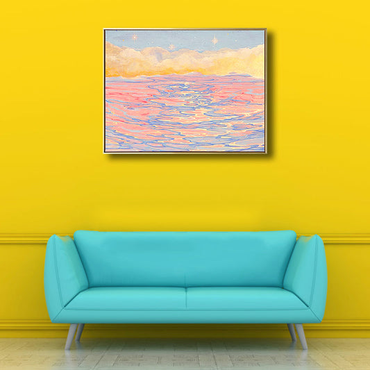 Vivolux | Seascape mit Sonnenuntergangs-Glow Malerei in Pink Impressionismus Leinwand Wandkunst für das Wohnzimmer